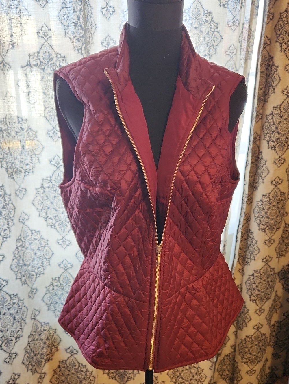 White House Black Market Burgundy Quilted Fall Vest